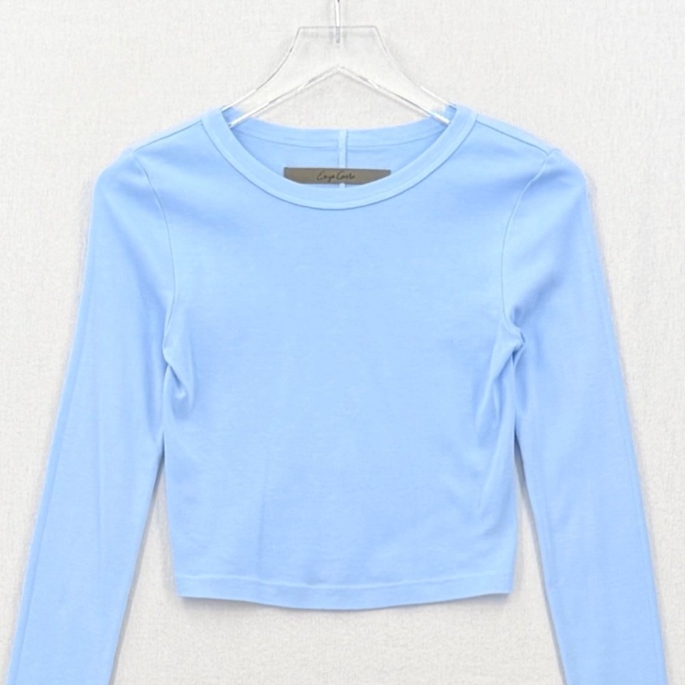 ENZA COSTA Supima Baby Rib Long Sleeve Cropped Top Womens Small Blue Crew Tee - Picture 5 of 12
